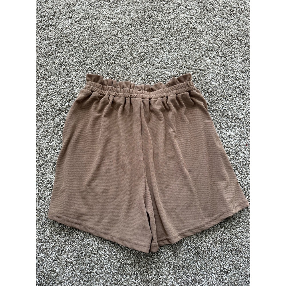 SHEIN Brown Ribbed Paper Bag Waist Shorts Casual Comfy Womens‎ Small - Picture 4 of 4